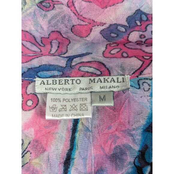 ALBERTO MAKALI Signature Crinkle Shirt Artsy Boho Hippie Psychedelic Mesh Medium - Picture 5 of 6
